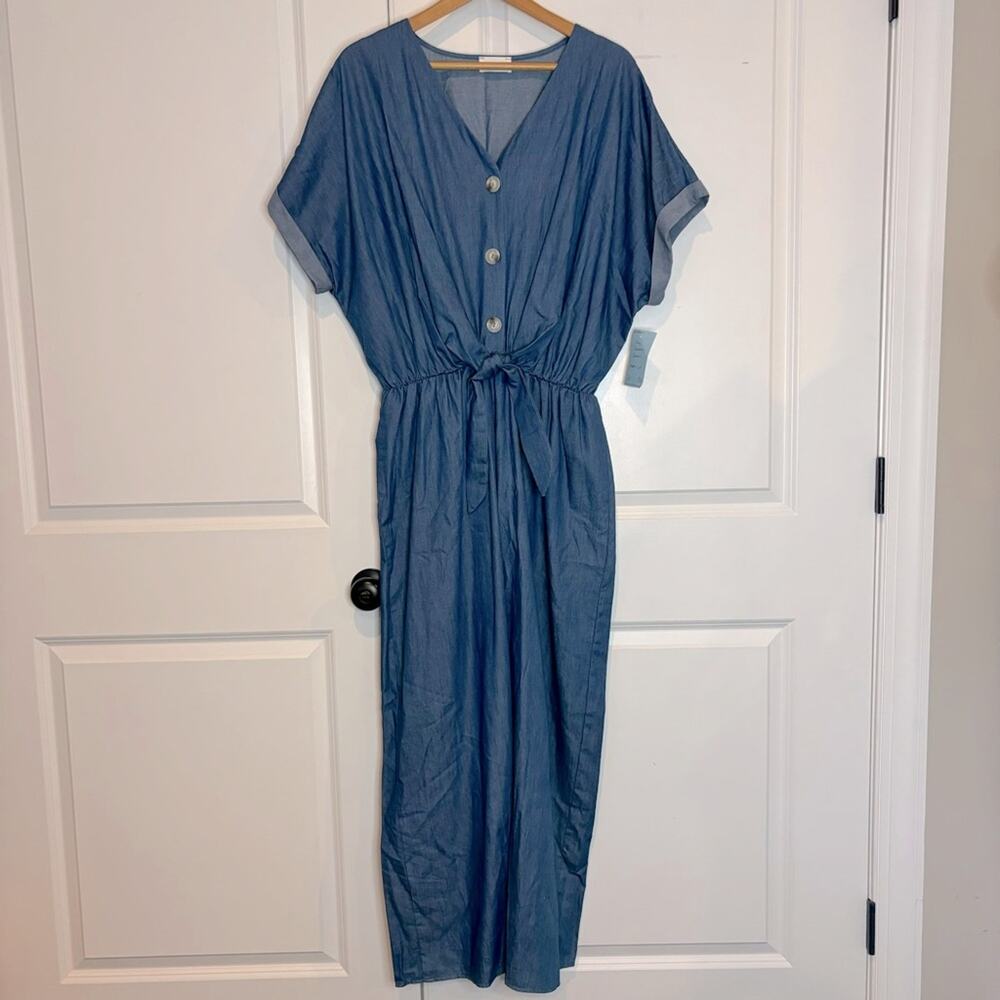 NWT No Less Than Chambray Short Sleeve Tie Waist Wide Leg Jumpsuit 3X